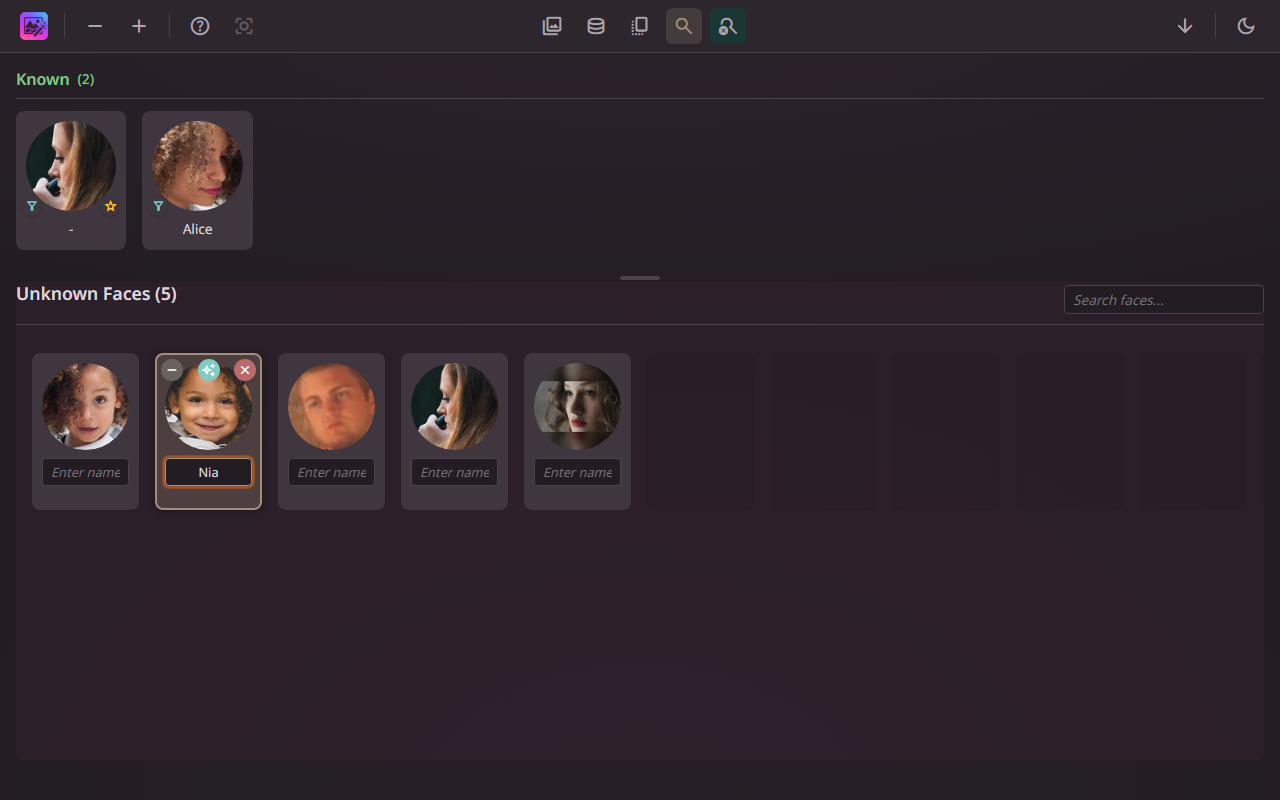 Face detection and people management interface